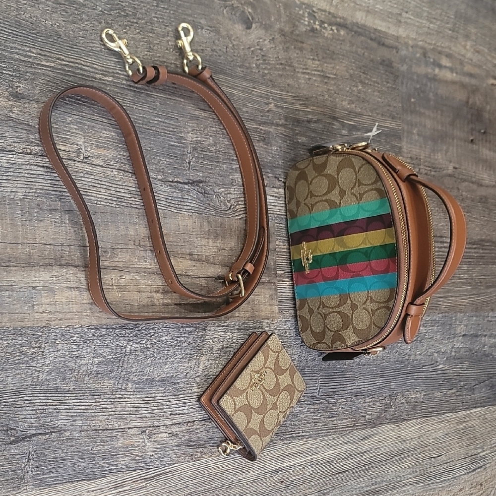 Coach Tan Multicolor Stripe Crossbody Bag w/ matching Wallet - Picture 6 of 6